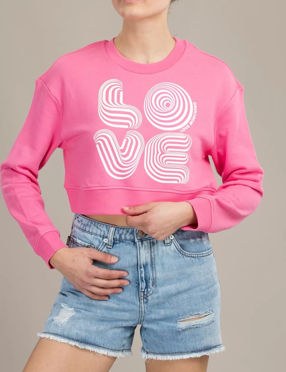 Love Moschino Felpe>Felpa Cropped Optical Logo Rosa