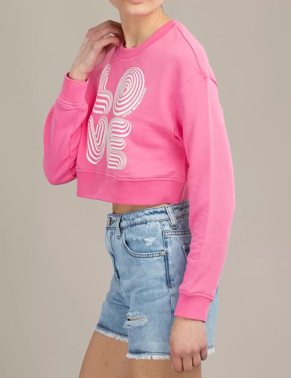 Love Moschino Felpe>Felpa Cropped Optical Logo Rosa