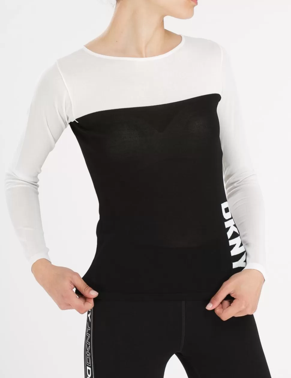 DKNY T-Shirt E Top>T-Shirt A Maniche Lunghe Bianco/Nero