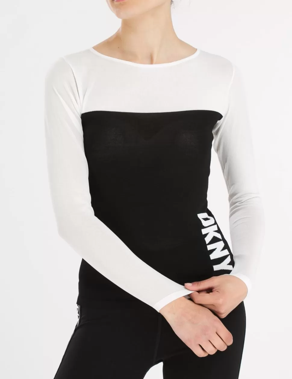 DKNY T-Shirt E Top>T-Shirt A Maniche Lunghe Bianco/Nero