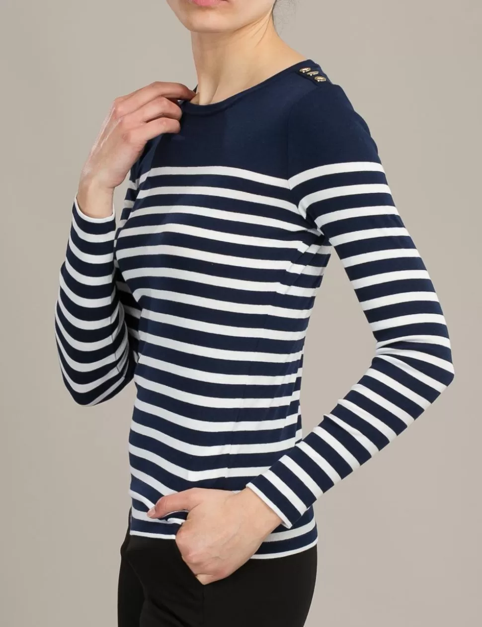 Lauren T-Shirt E Top>T-Shirt A Maniche Lunghe Navy/Bianco