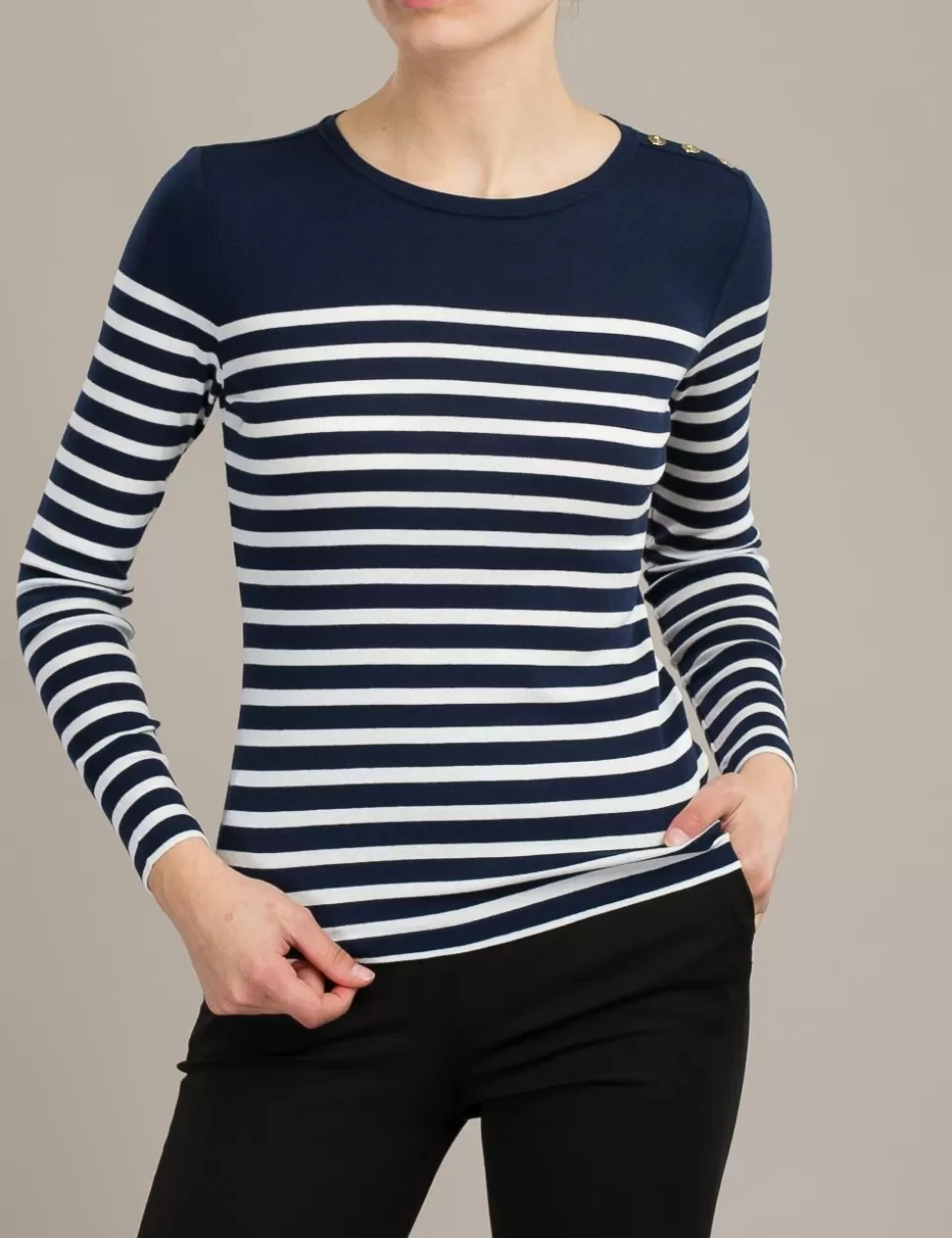 Lauren T-Shirt E Top>T-Shirt A Maniche Lunghe Navy/Bianco