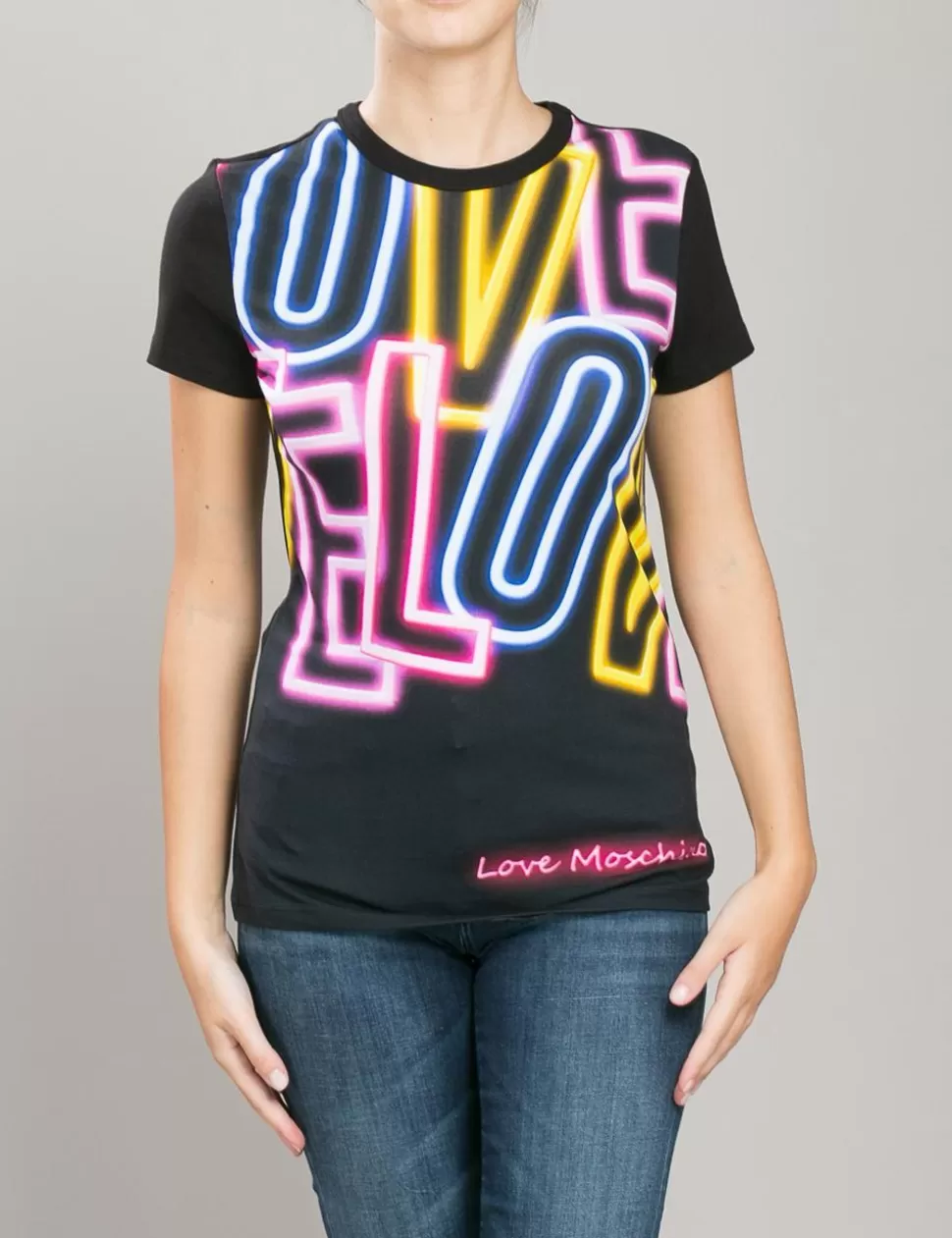 Love Moschino T-Shirt E Top>T-Shirt Neon Logo Nero