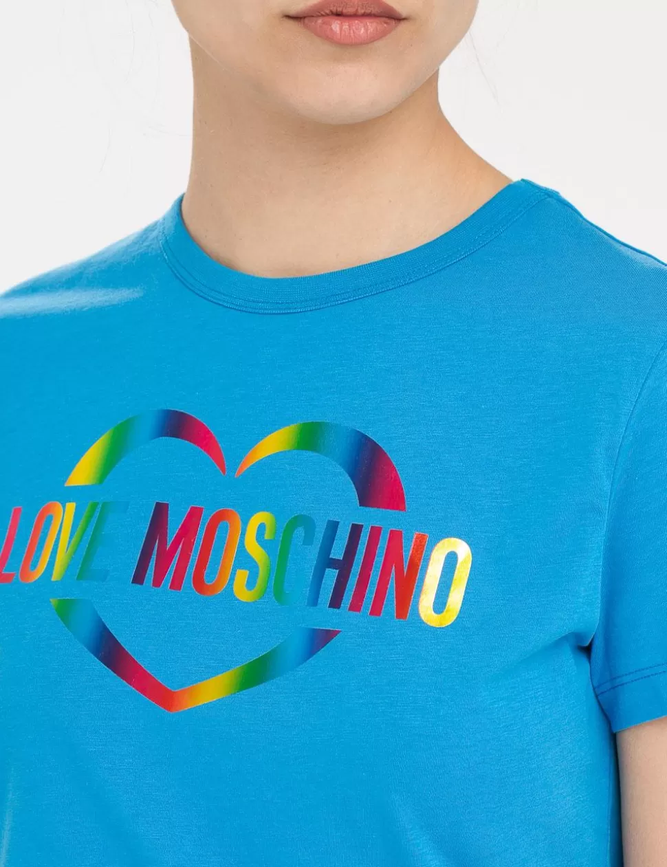 Love Moschino T-Shirt E Top>T-Shirt Shiny Colorful Heart Celeste