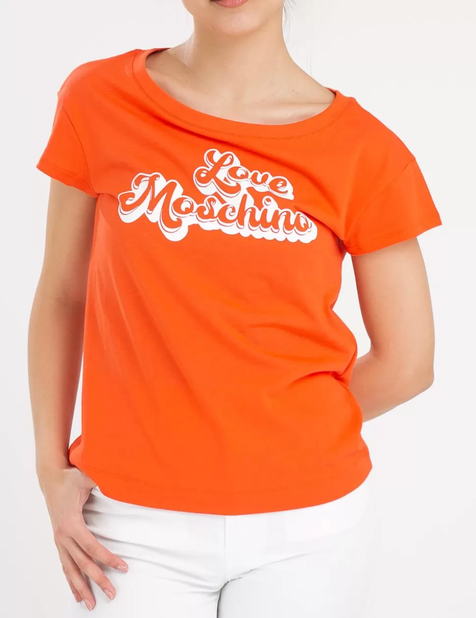 Love Moschino T-Shirt E Top>T-Shirt Waterprint Bubble Logo Arancio